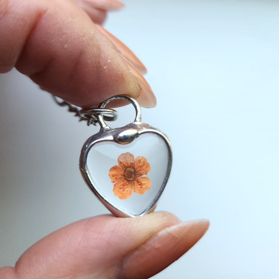 Pressed Flower Pendant Necklace, A Little Heart for Her