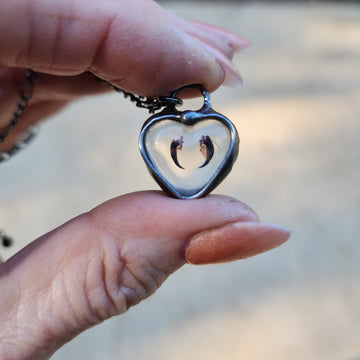 SOLD - Creepy but Cool, Real Tarantula Fangs in Little Heart Pendant Necklace