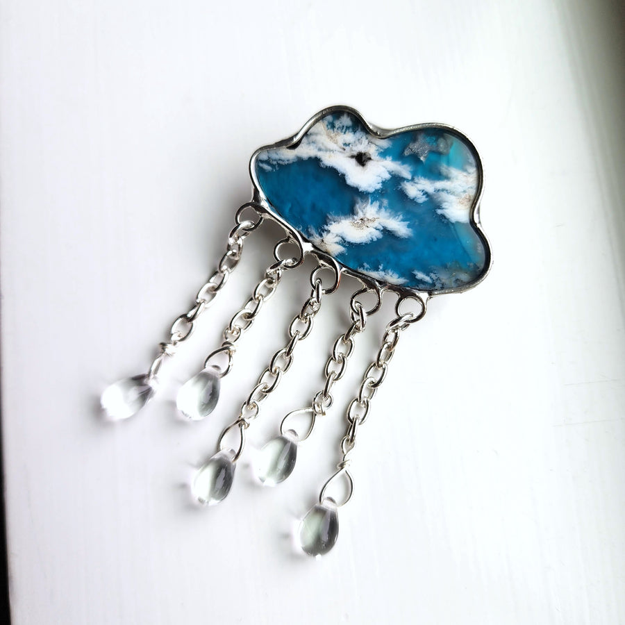 Cloud Brooch, Agate Doublet Cloud with Raindrops