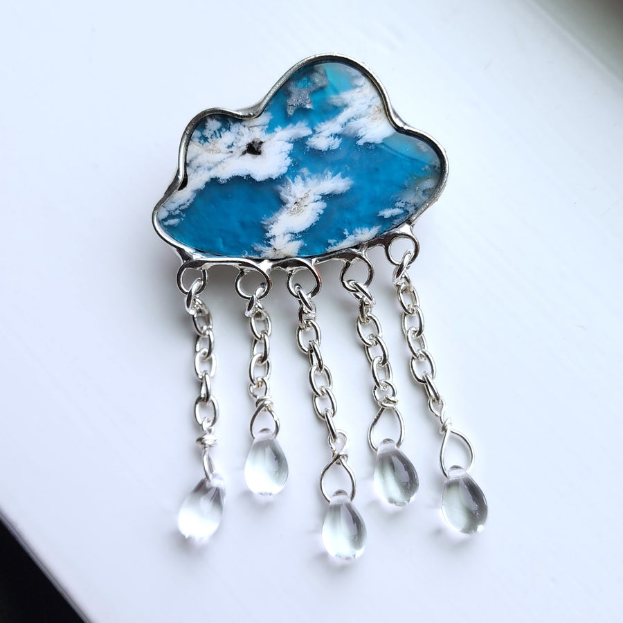 Cloud Brooch, Agate Doublet Cloud with Raindrops