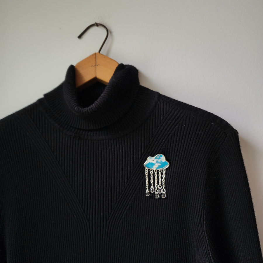 Cloud Brooch, Agate Doublet Cloud with Raindrops