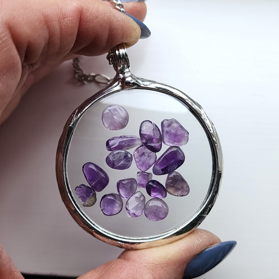 Polished Amethyst in Pocket Watch Crystals, Moves Freely Within