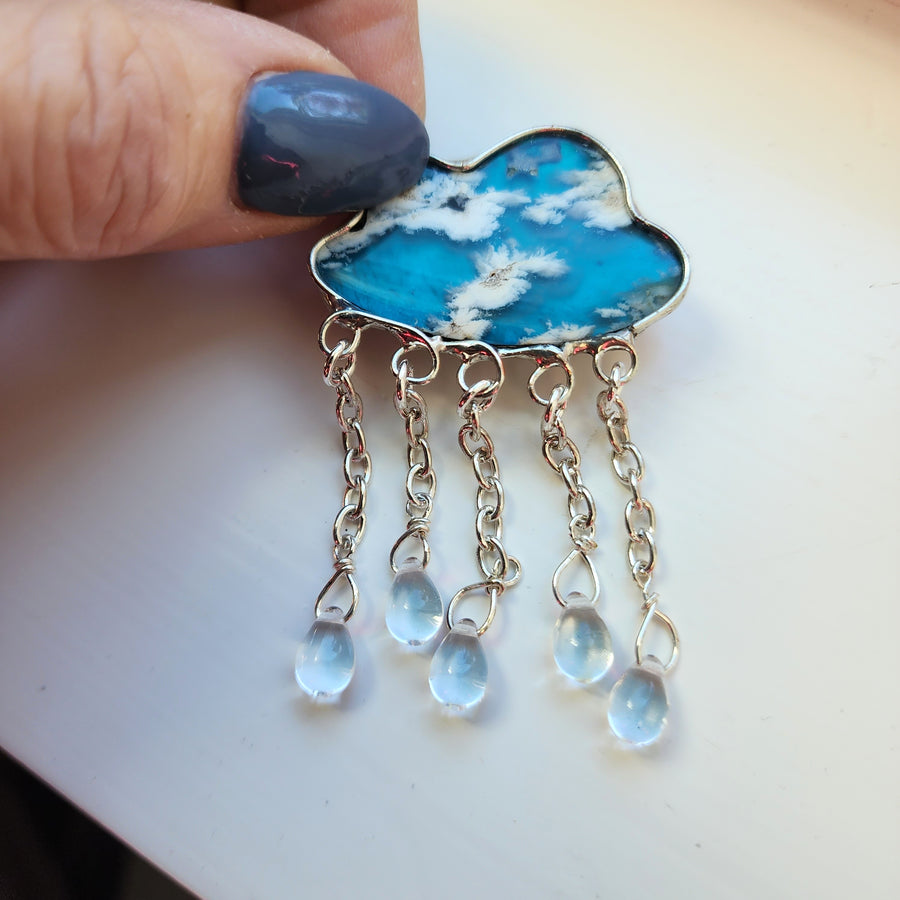 Cloud Brooch, Agate Doublet Cloud with Raindrops