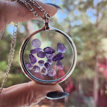 Polished Amethyst in Pocket Watch Crystals, Moves Freely Within