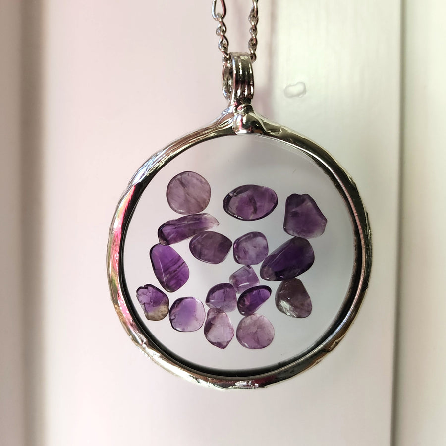 Polished Amethyst in Pocket Watch Crystals, Moves Freely Within
