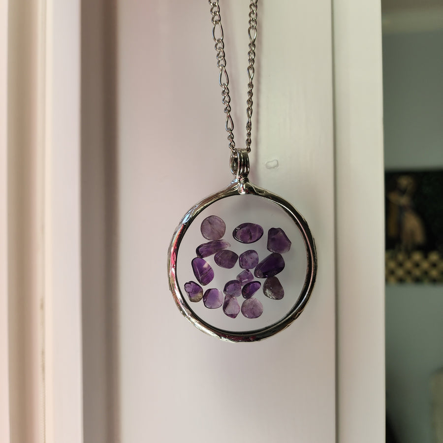 Polished Amethyst in Pocket Watch Crystals, Moves Freely Within