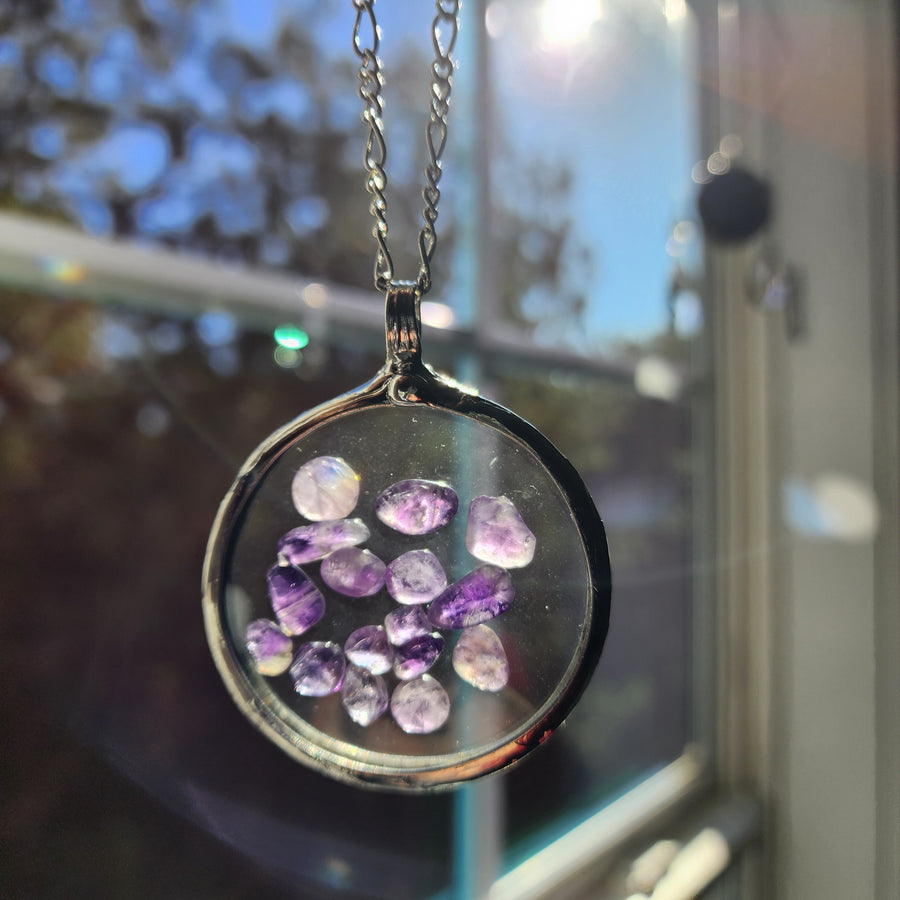 Polished Amethyst in Pocket Watch Crystals, Moves Freely Within