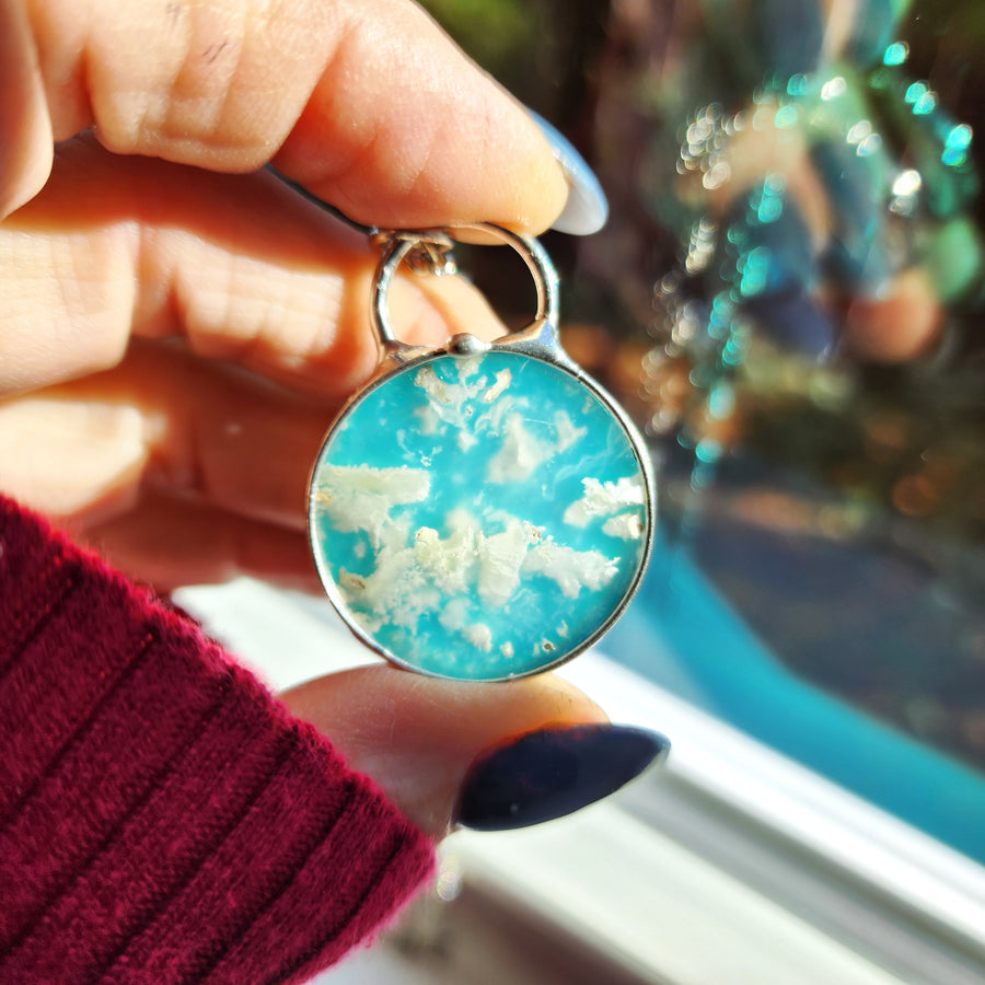 SOLD - Cloudy Sky Pendant, Agate Doublet Necklace for Women