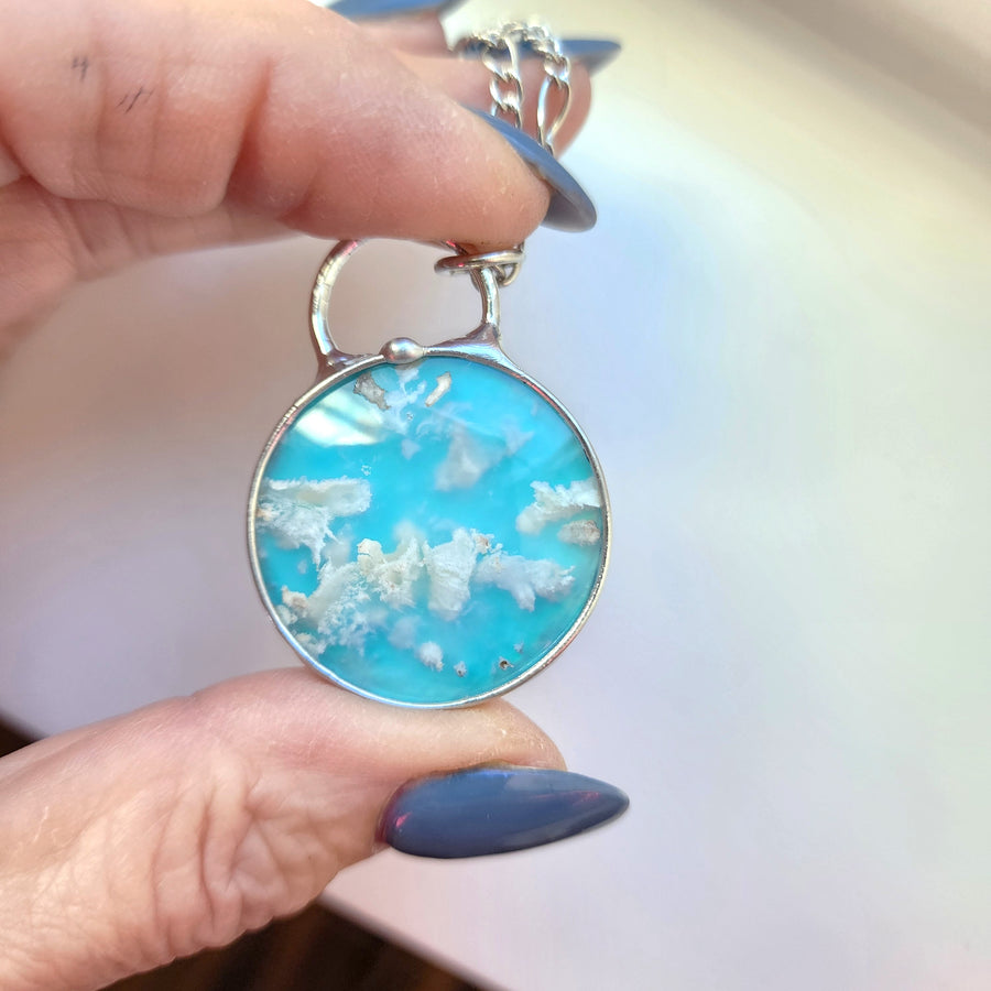 SOLD - Cloudy Sky Pendant, Agate Doublet Necklace for Women