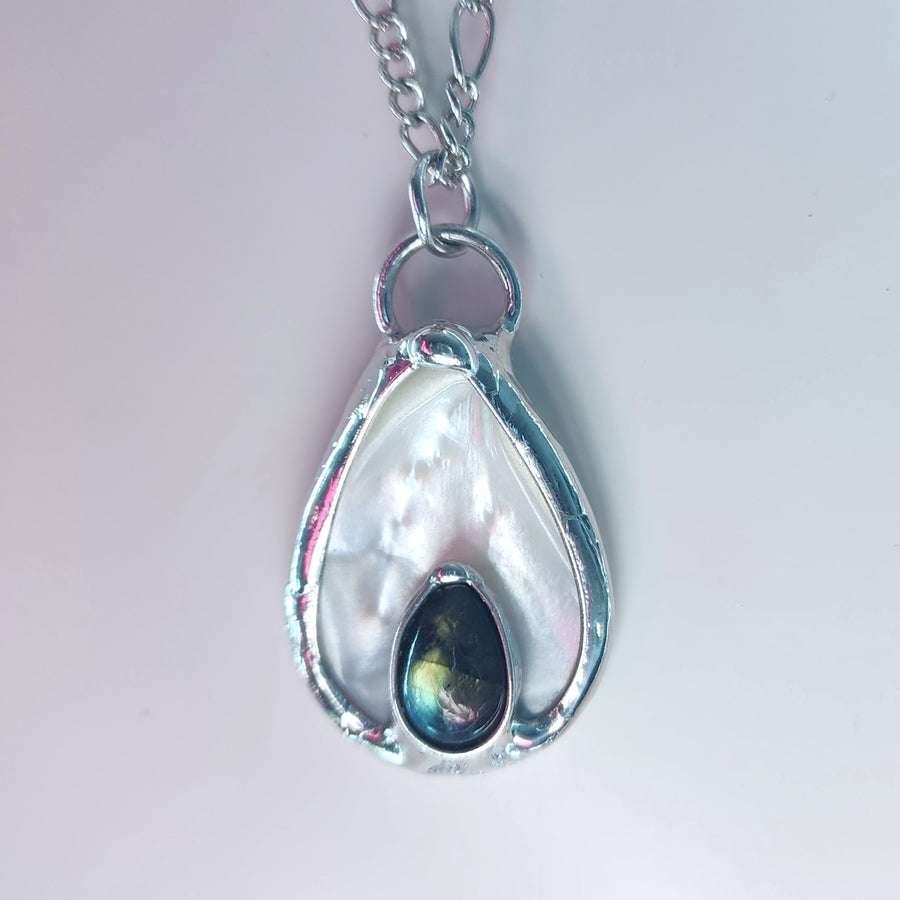 SOLD - Mother of Pearl with Labradorite Pendant Necklace for Women