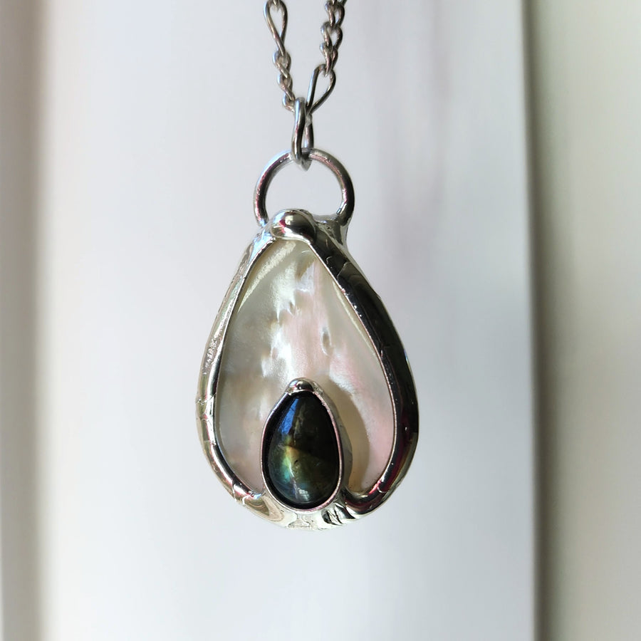 SOLD - Mother of Pearl with Labradorite Pendant Necklace for Women