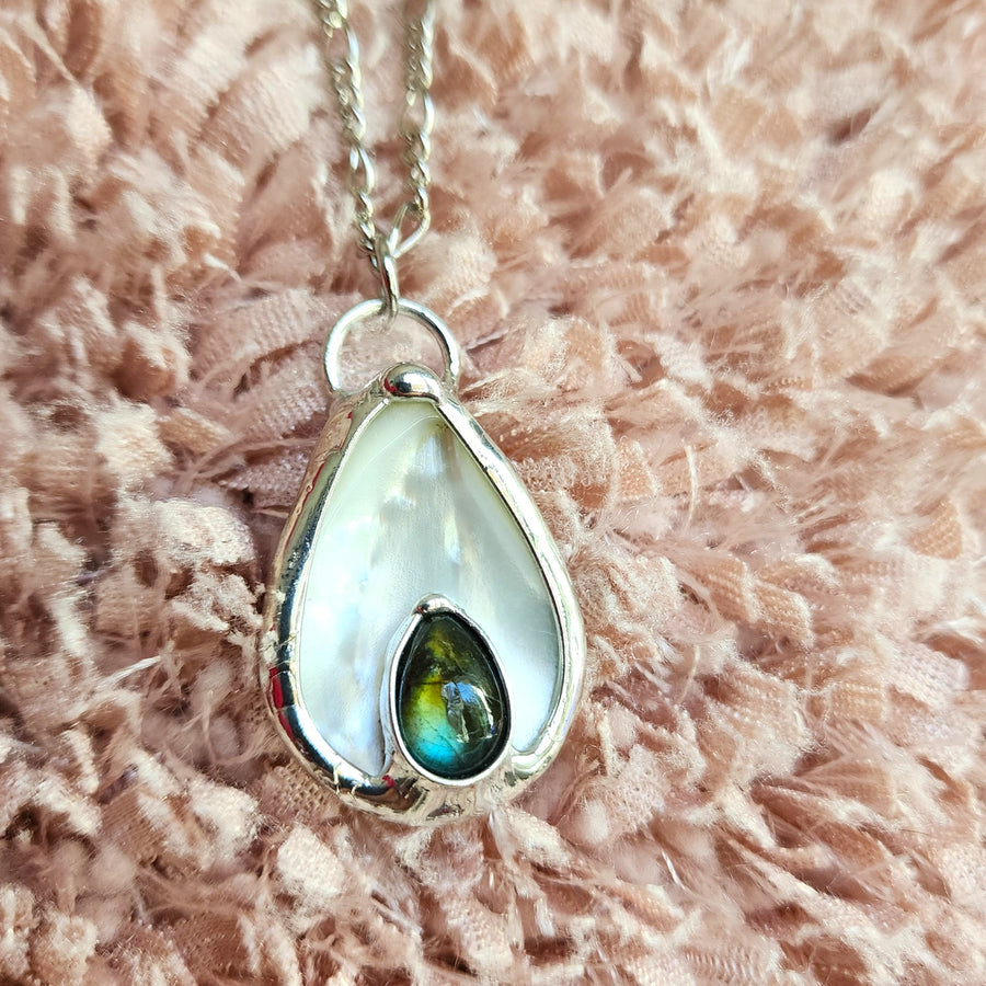 SOLD - Mother of Pearl with Labradorite Pendant Necklace for Women