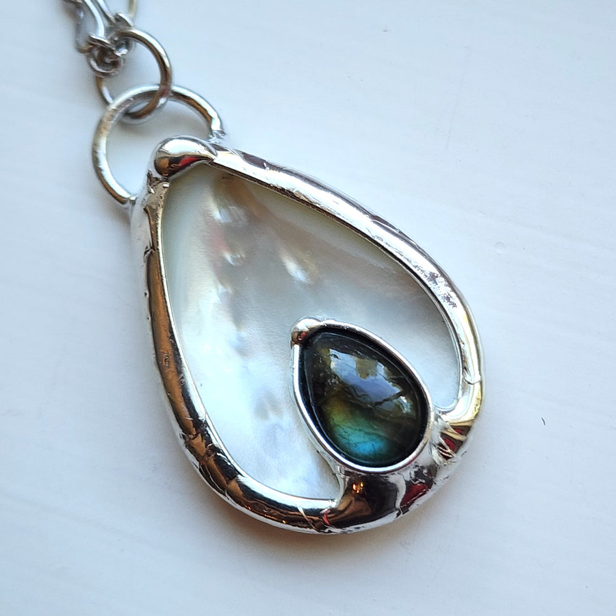 SOLD - Mother of Pearl with Labradorite Pendant Necklace for Women