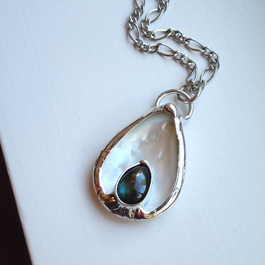 SOLD - Mother of Pearl with Labradorite Pendant Necklace for Women