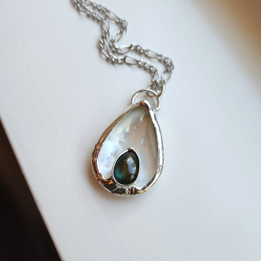 SOLD - Mother of Pearl with Labradorite Pendant Necklace for Women