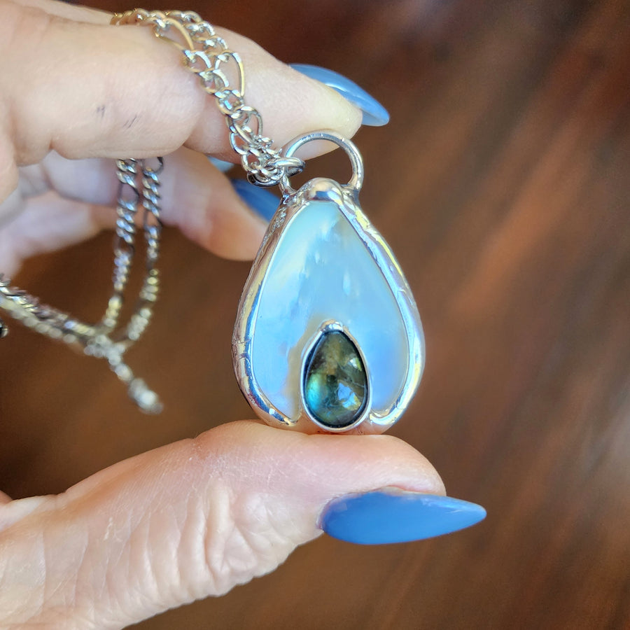 SOLD - Mother of Pearl with Labradorite Pendant Necklace for Women
