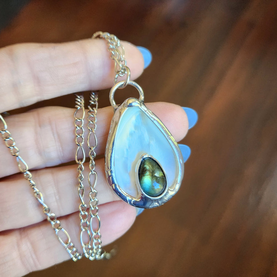 SOLD - Mother of Pearl with Labradorite Pendant Necklace for Women