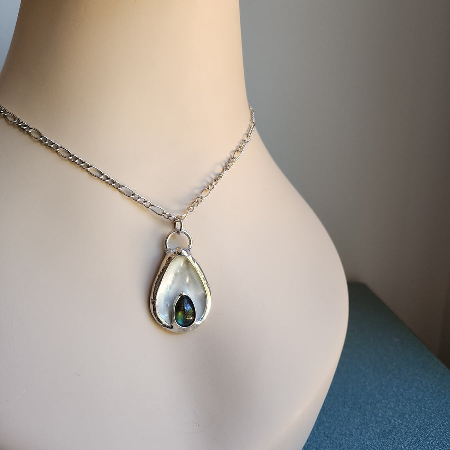 SOLD - Mother of Pearl with Labradorite Pendant Necklace for Women