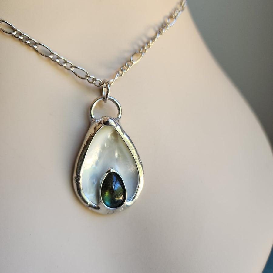 SOLD - Mother of Pearl with Labradorite Pendant Necklace for Women