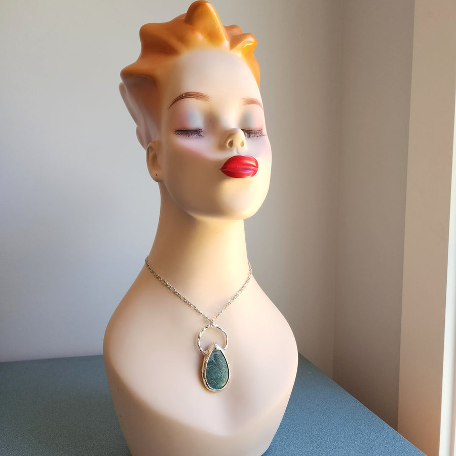 Large Teal Crazy Lace Agate Pendant