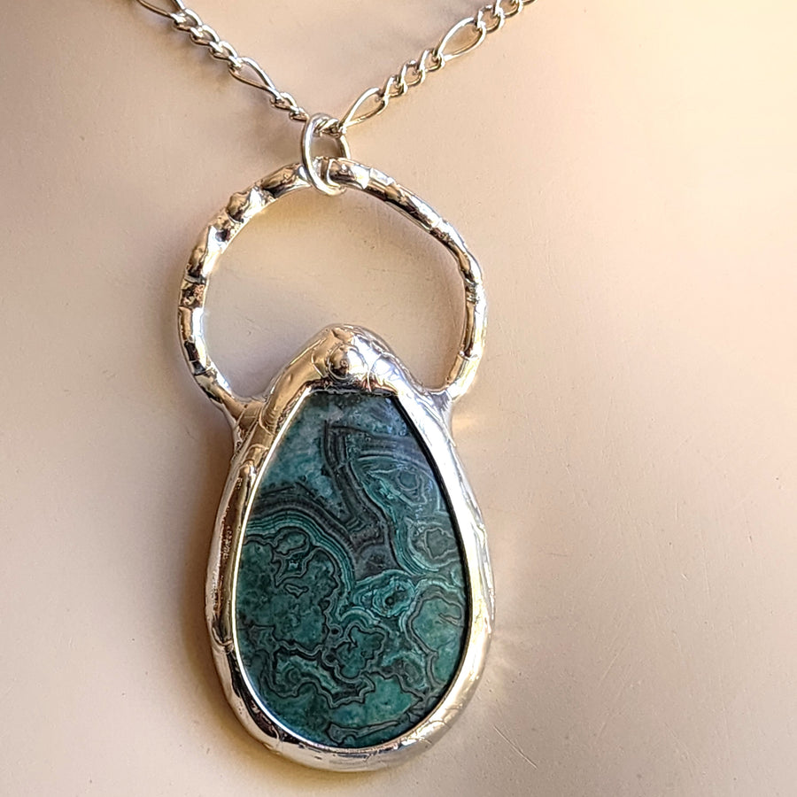Large Teal Crazy Lace Agate Pendant