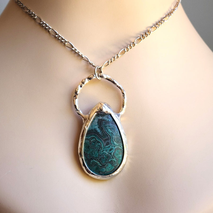 Large Teal Crazy Lace Agate Pendant