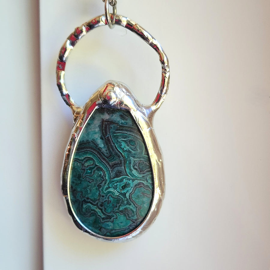 Large Teal Crazy Lace Agate Pendant