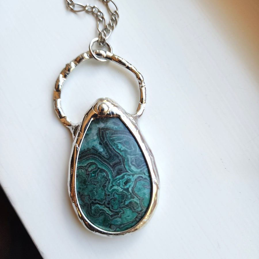 Large Teal Crazy Lace Agate Pendant