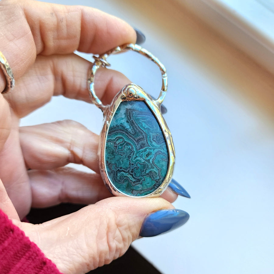 Large Teal Crazy Lace Agate Pendant