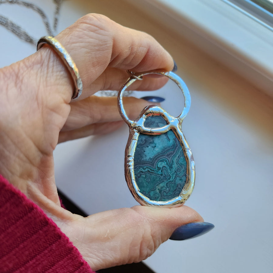Large Teal Crazy Lace Agate Pendant