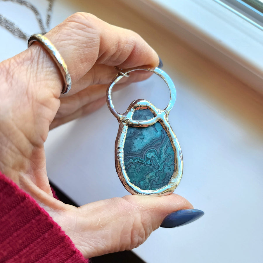 Large Teal Crazy Lace Agate Pendant