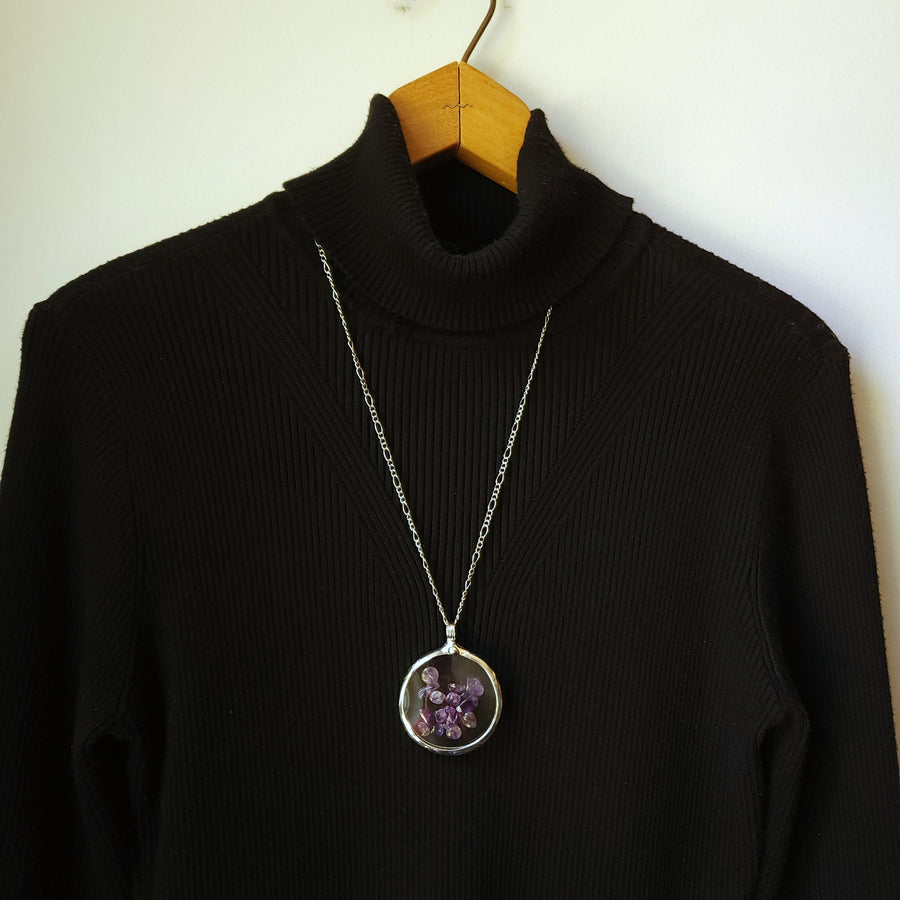 Polished Amethyst in Pocket Watch Crystals, Moves Freely Within