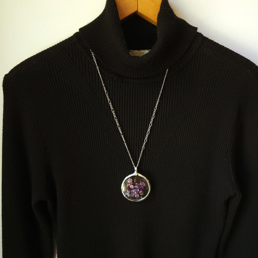 Polished Amethyst in Pocket Watch Crystals, Moves Freely Within