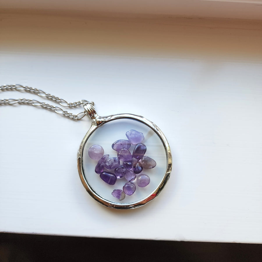Polished Amethyst in Pocket Watch Crystals, Moves Freely Within