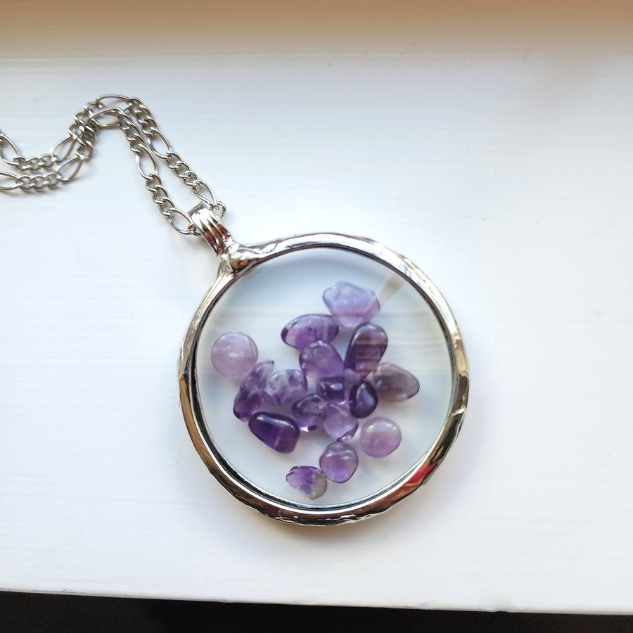 Polished Amethyst in Pocket Watch Crystals, Moves Freely Within
