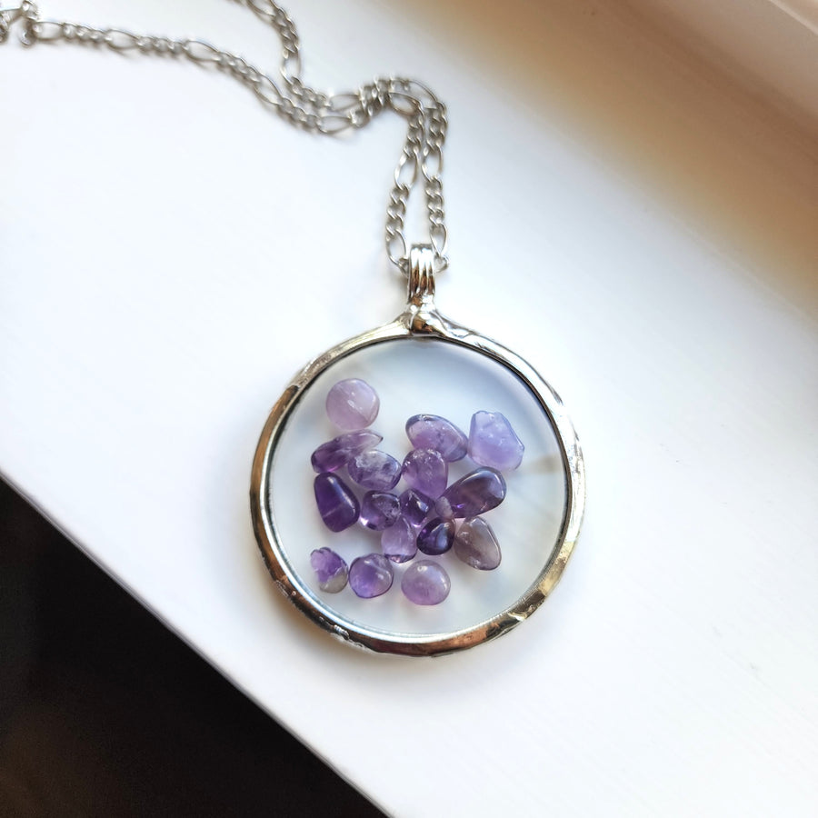Polished Amethyst in Pocket Watch Crystals, Moves Freely Within