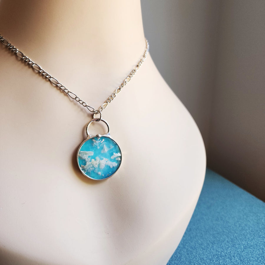 SOLD - Cloudy Sky Pendant, Agate Doublet Necklace for Women