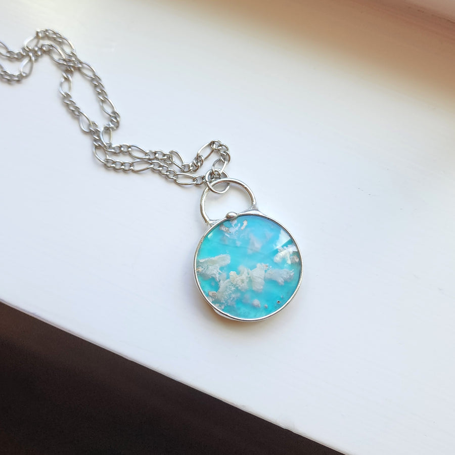 SOLD - Cloudy Sky Pendant, Agate Doublet Necklace for Women