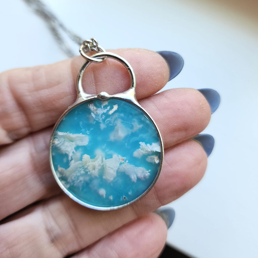 SOLD - Cloudy Sky Pendant, Agate Doublet Necklace for Women