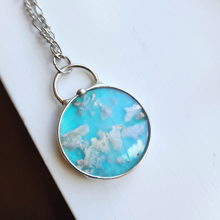 SOLD - Cloudy Sky Pendant, Agate Doublet Necklace for Women