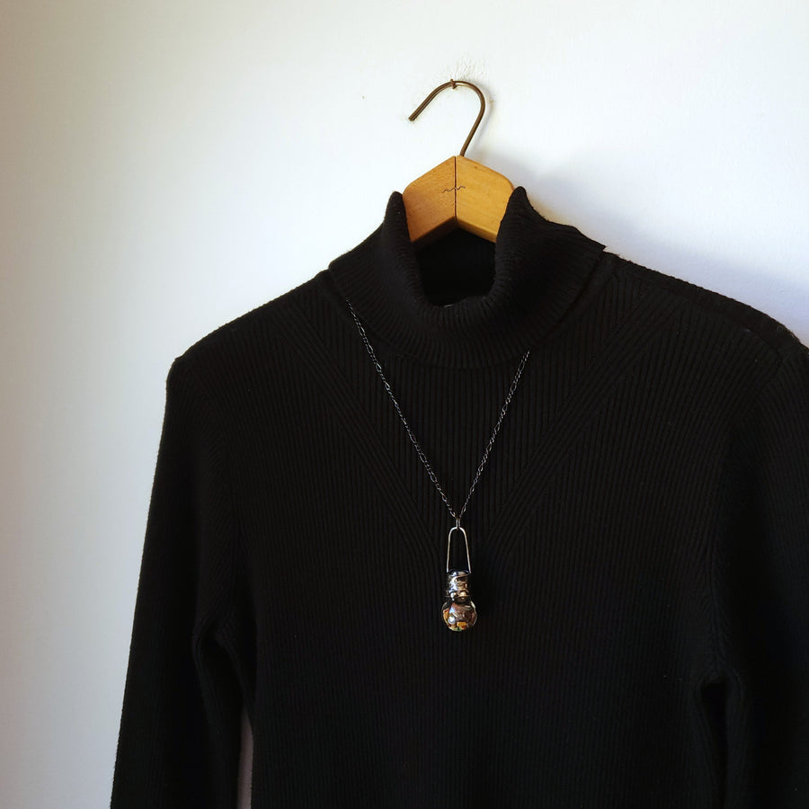 Glass Bottle Pendant with Various Polished Gemstones