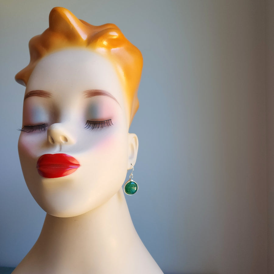 Dark Green Dragon Vein Agate Earrings for Women