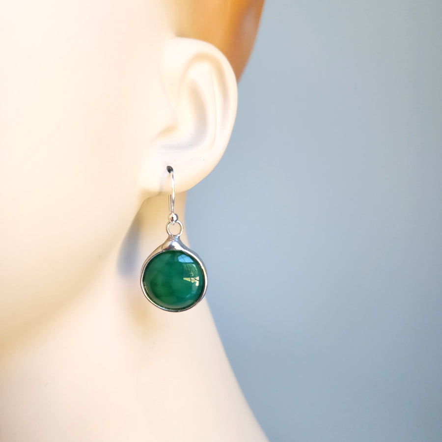 Dark Green Dragon Vein Agate Earrings for Women