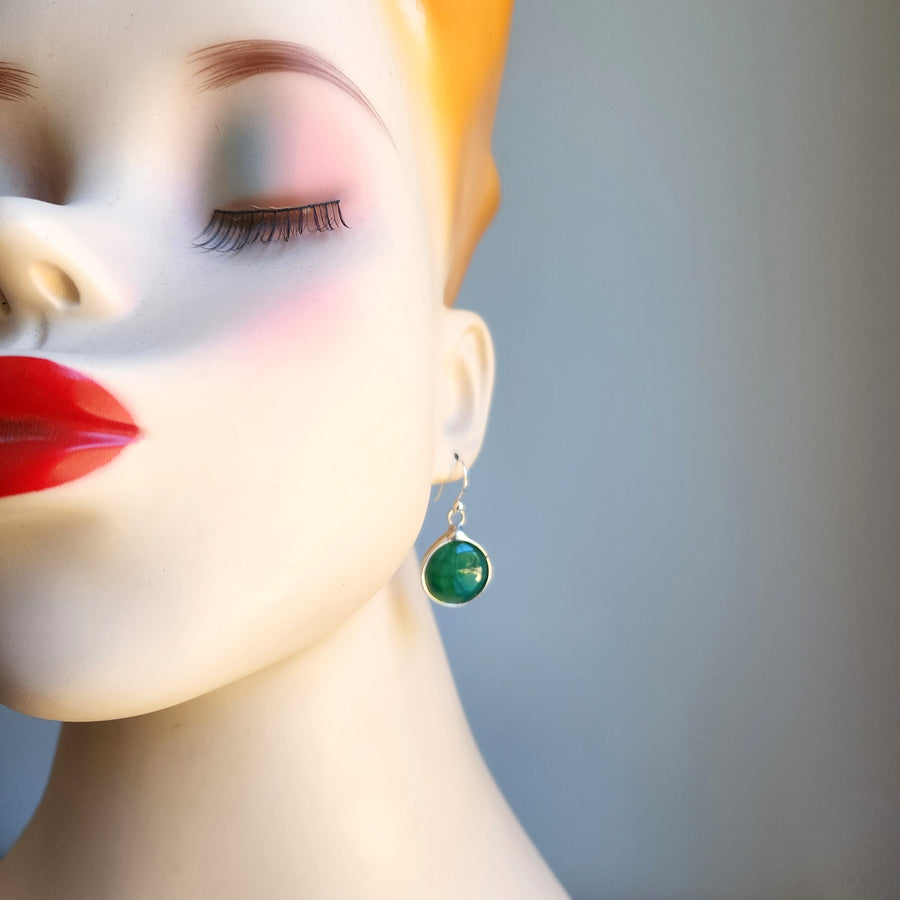 Dark Green Dragon Vein Agate Earrings for Women