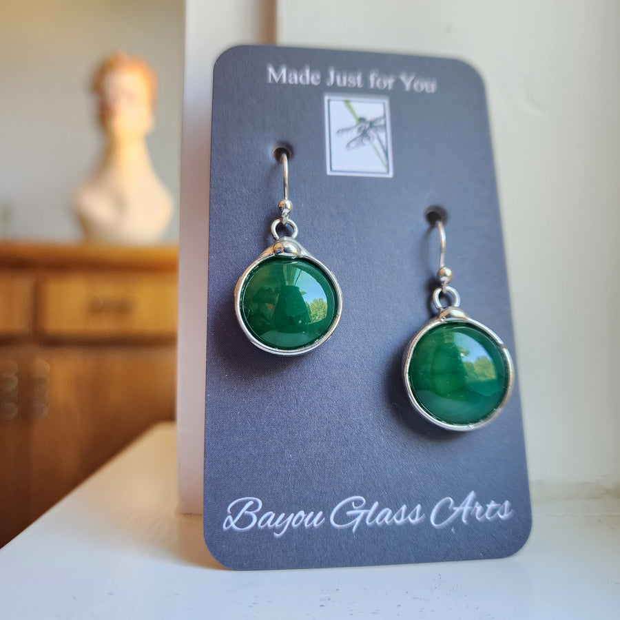 Dark Green Dragon Vein Agate Earrings for Women