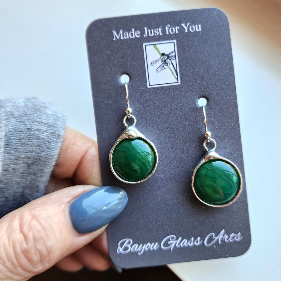 Dark Green Dragon Vein Agate Earrings for Women
