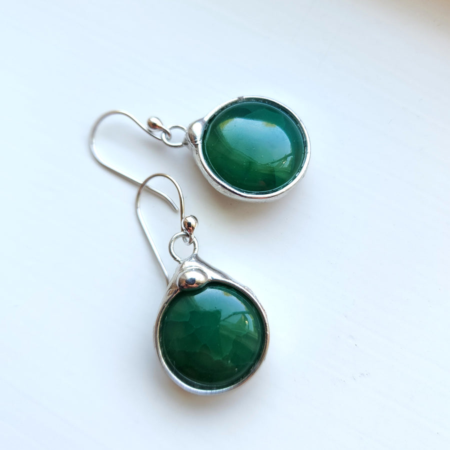 Dark Green Dragon Vein Agate Earrings for Women