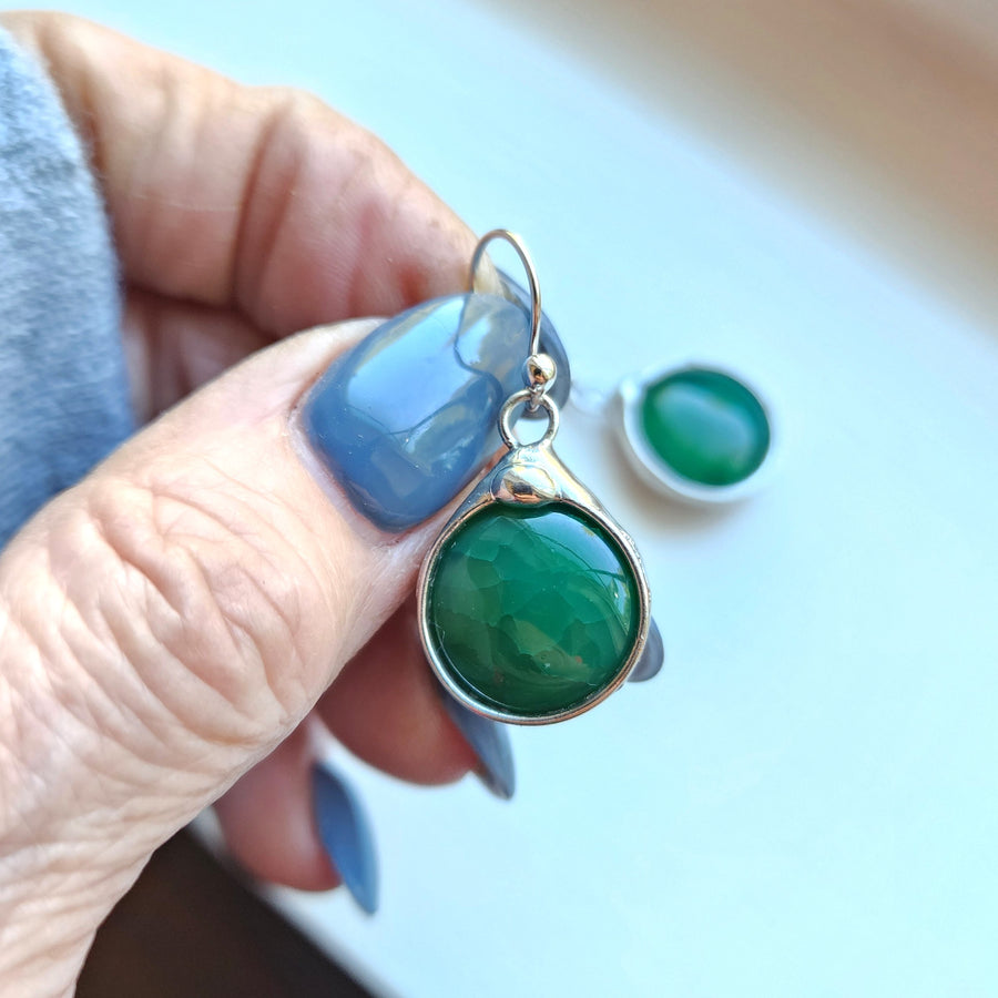 Dark Green Dragon Vein Agate Earrings for Women