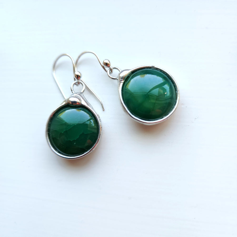 Dark Green Dragon Vein Agate Earrings for Women