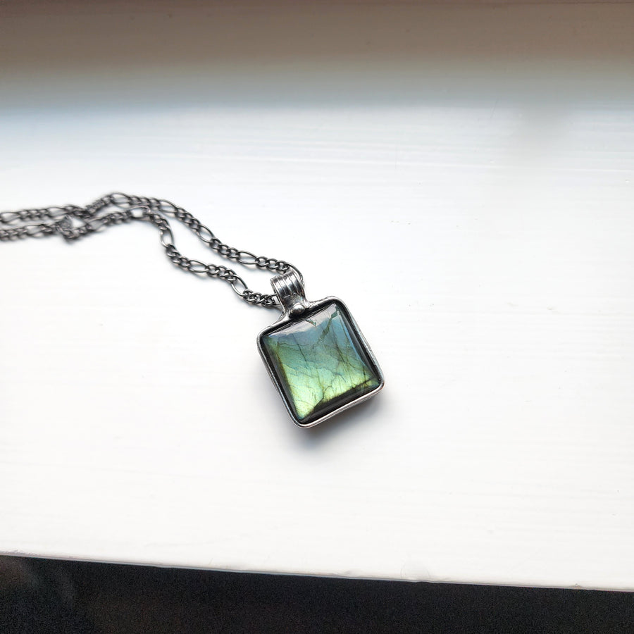 Square Labradorite Pendant Necklace for Men or Women